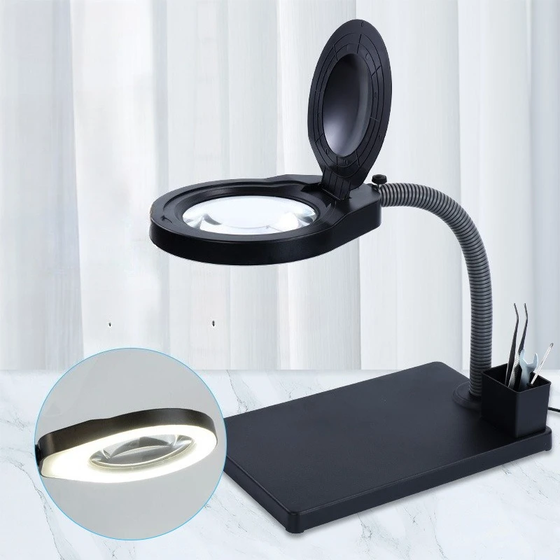 3/5/8/10x настольная подставка, освещение, ремонт, увеличительная лампа, светодиодные промышленные детали, инспекционная лупа, стеклянная гибкая настольная лупа