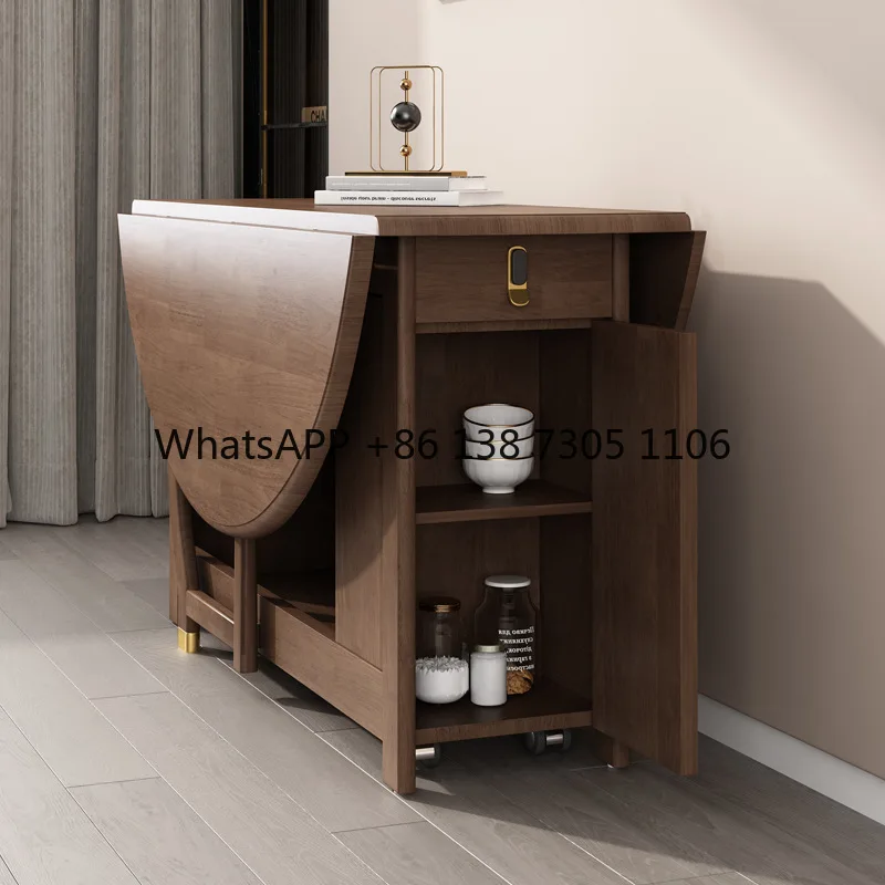 

Dining table folding round household solid wood storage round table multi-functional light luxury dining table and chairs