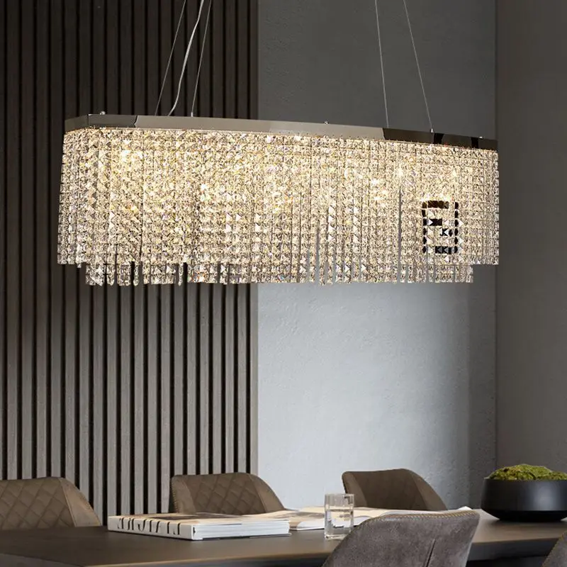 

NEW Modern Crystal LED Chandeliers Lighting Luxury Rectangular K9 Hanging F Pendant Lamp Personality Dining Designer Suspension