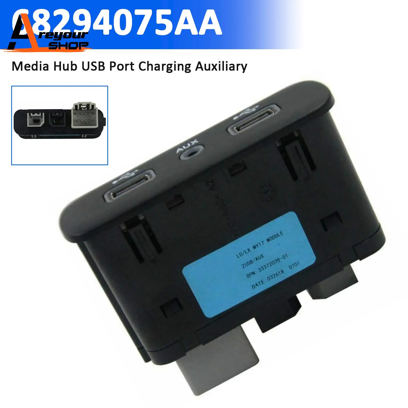 Areyourshop Media Hub USB Port Charging Auxiliary for Chrysler
