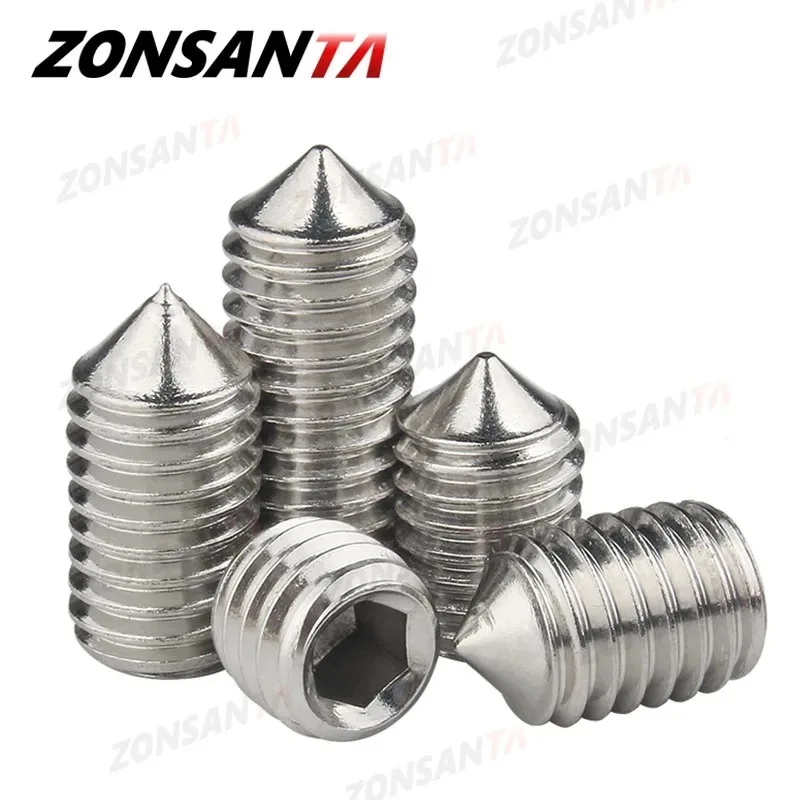 10pcs Hex Hexagon Socket Set Screws M2 M2.5 M3 M4 M5 M6 M8 M10 M12 304 Stainless Steel none head Allen Cup Cone Point Grub Screw