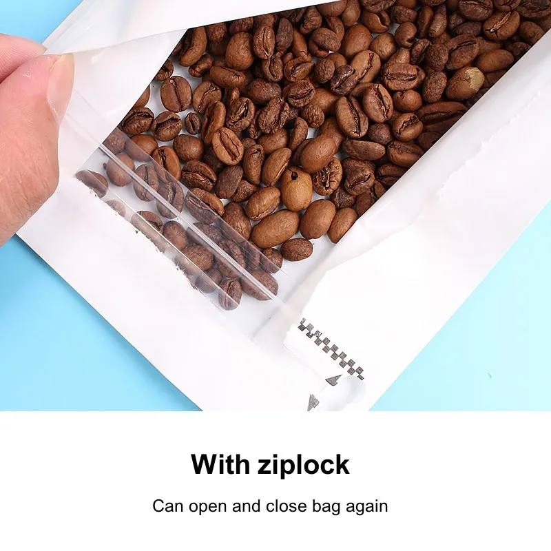 StoBag 20pcs White Kraft Paper Translucent Coffee Beans Packaging Bag with Valve Sealed for Powder Food Storage Stand Up Pouch