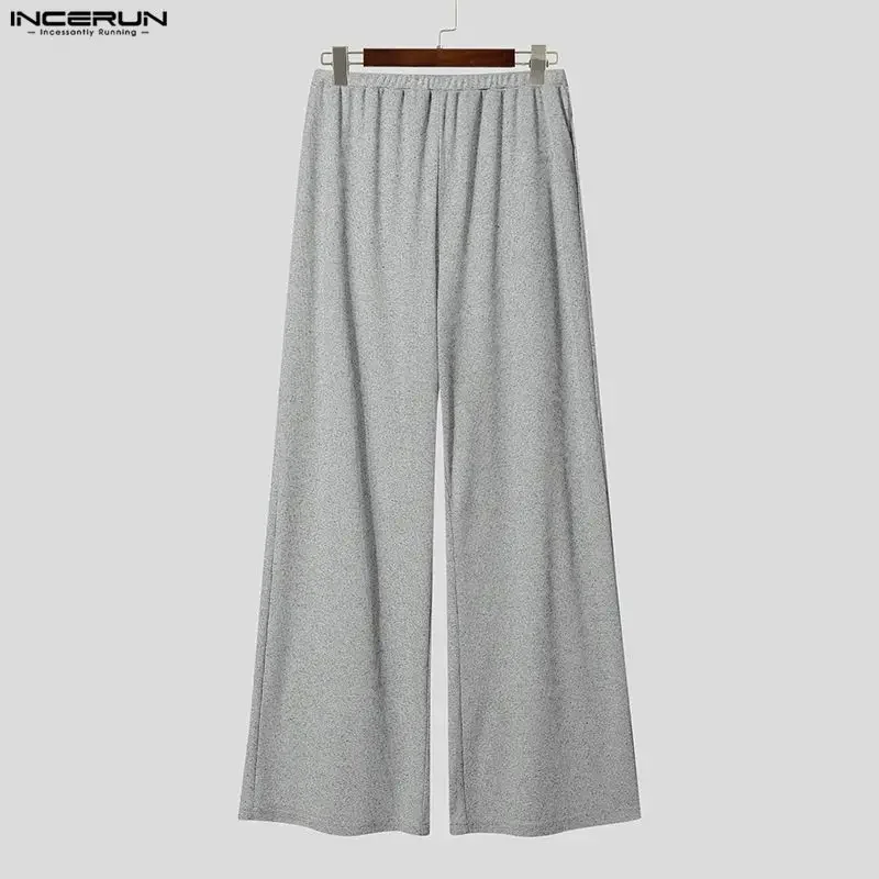 INCERUN Men's Wide Leg Pants Solid Color Elastic Waist Joggers Trousers For Men Streetwear Loose Workout Casual Cozy Long Pants