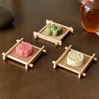 Bamboo tic-tac-toe refreshment tray Chinese fireplace dim sum pastry saucer retro teacup mat cup holder bamboo woven table tray