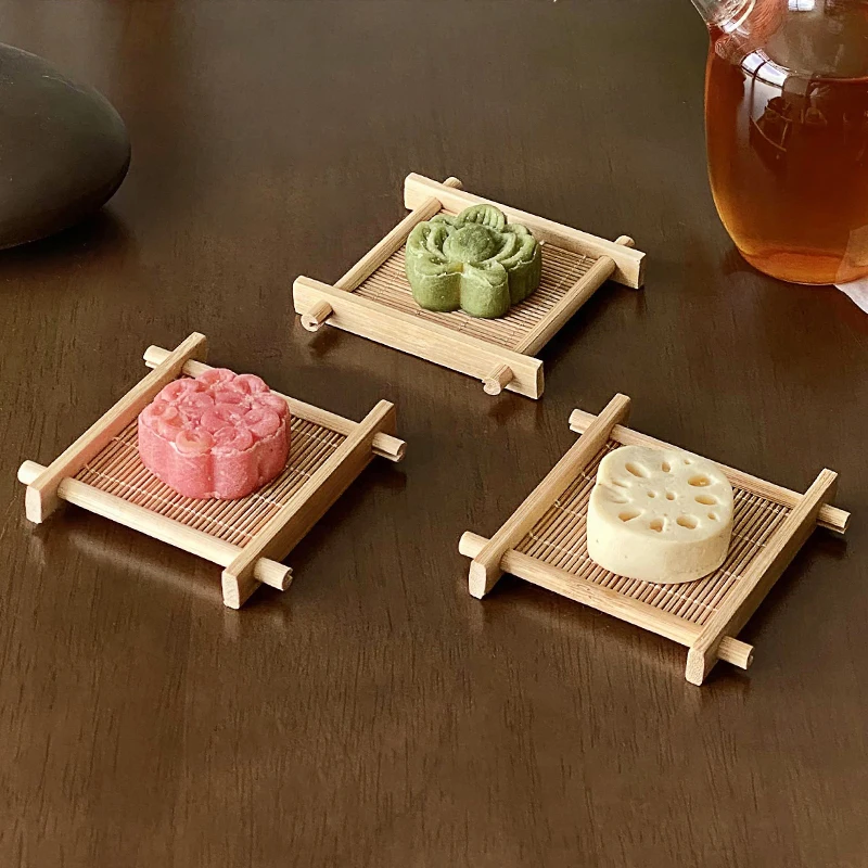 Bamboo Tic-Tac-Toe Refreshment Tray Chinese Fireplace Dim Sum Pastry Saucer Retro Teacup Mat Cup Holder Bamboo Woven Table Tray