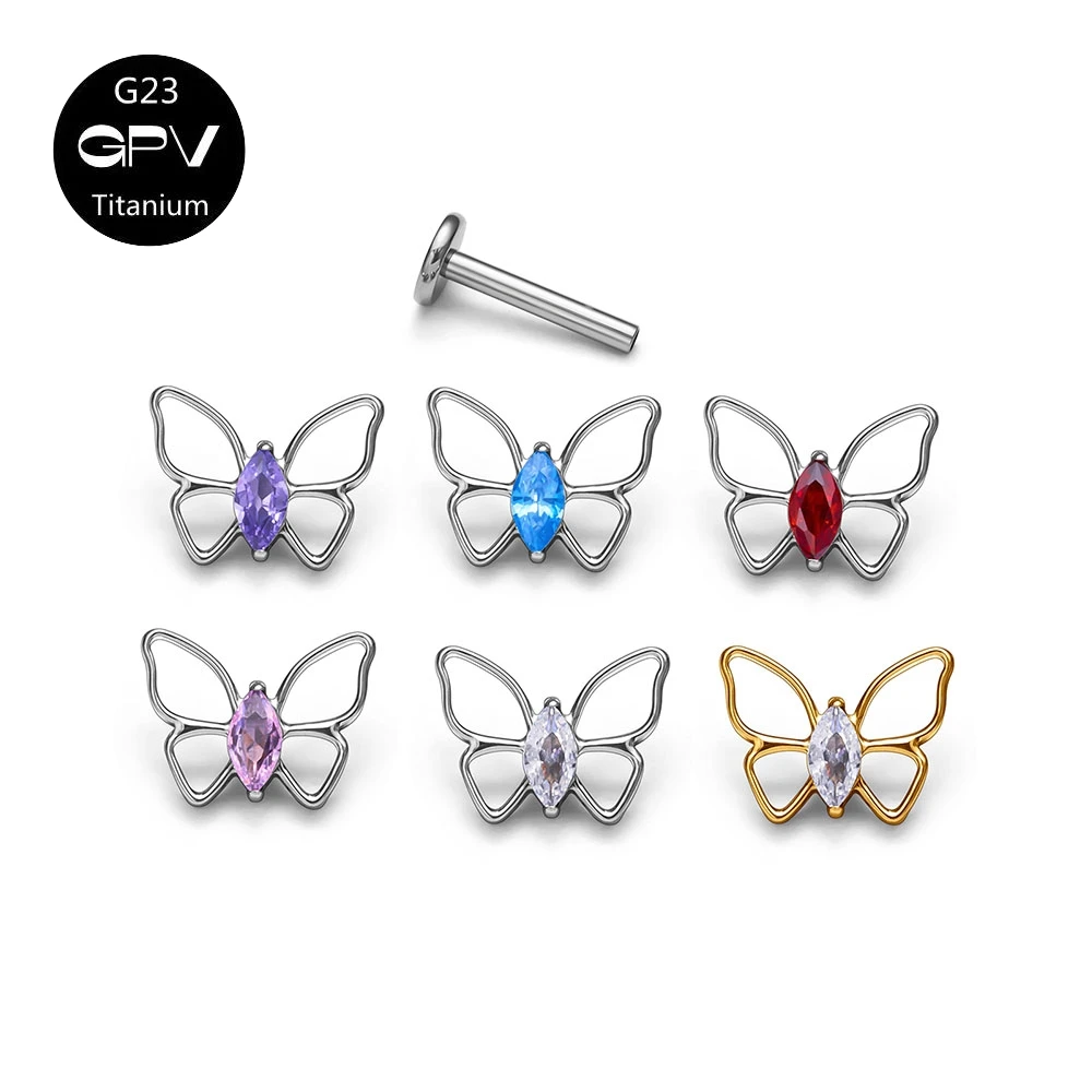 

ASTM G23 Titanium Ear Cartilage Nail 16G Personalized Hollow Butterfly Women's Perforated Jewelry Internal Thread Earnail