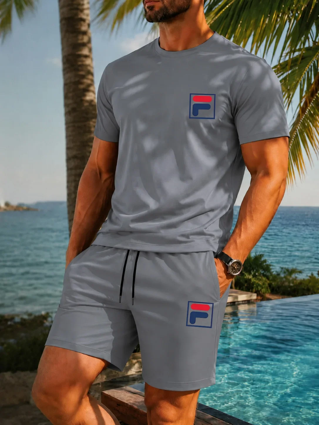2026 Summer Outdoor Jogging Sports Two Piece Versatile Short Sleeved T-shirt Set and Sports Pants Daily Men's Sportswear Casual