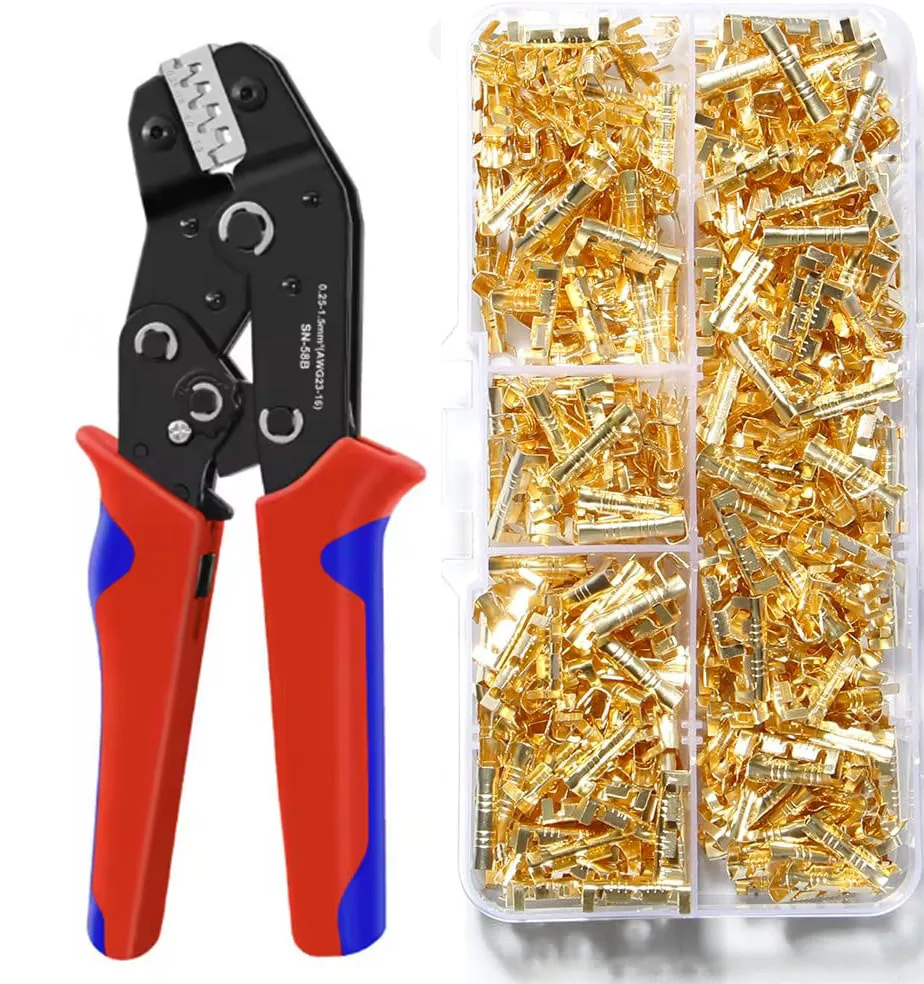 300pcs DJ453 U-Shaped Terminal Set Wiring Repair Tool Pliers Crimp Wire Non-Insulated Cable Wire Spade Electric Butt Connector
