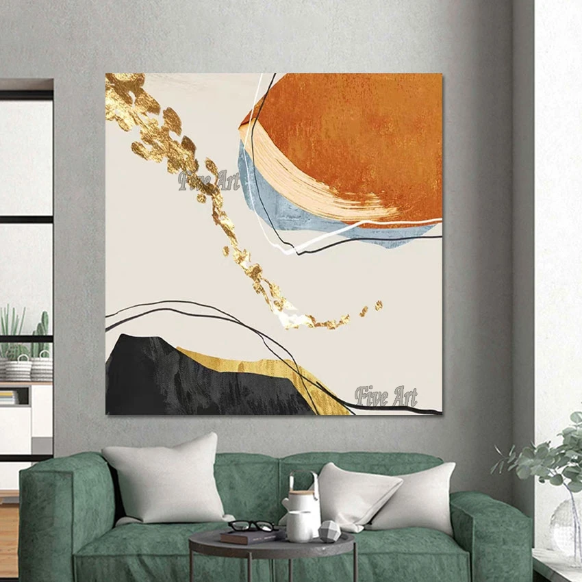 Gold Foil Painting Linen Canvas Abstract Wall Art Cheap Handmade Picture Texture Drawing No Framed Large Home Decoration Items