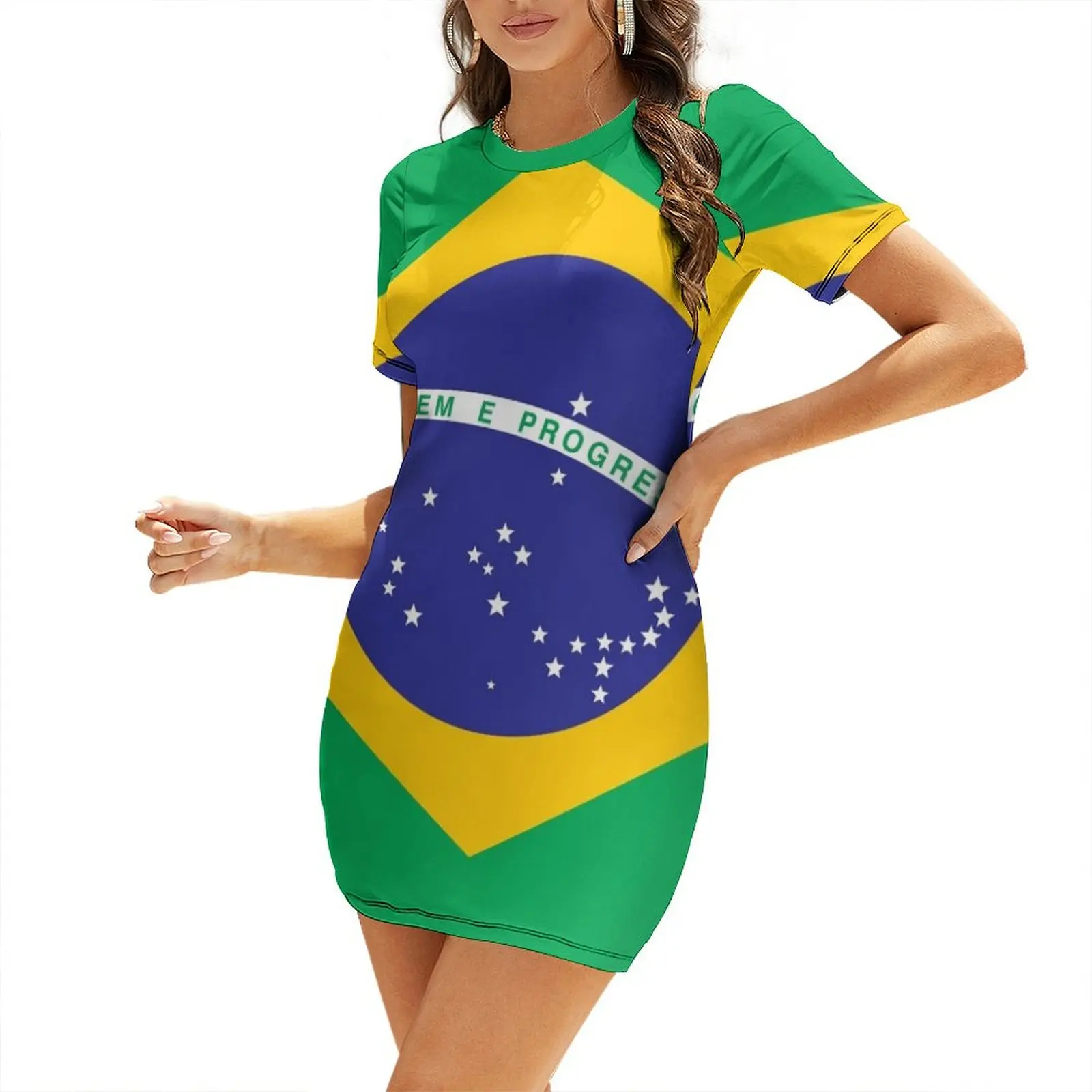 

Brazilian flag Short-Sleeved Dress loose summer dress Dress women women party dresses luxury evening dresses 2025