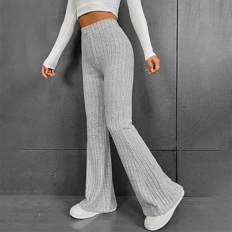 K23PT336 Fashion Casual Solid Color Micro La High Waist Women's Pants Slim Fit And Slimming 2024 Autumn/Winter New Edition