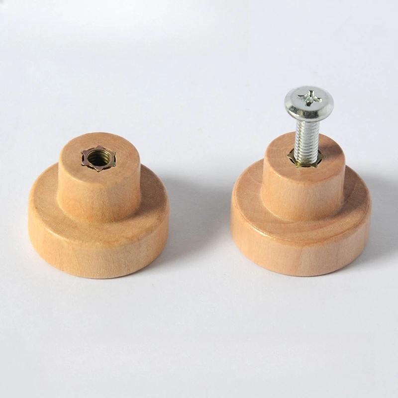 2pcs Simple Solid Wood T‑Bar Handle Natural Wood Color Single Hole Pull for Cabinet Drawer Wardrobe Door