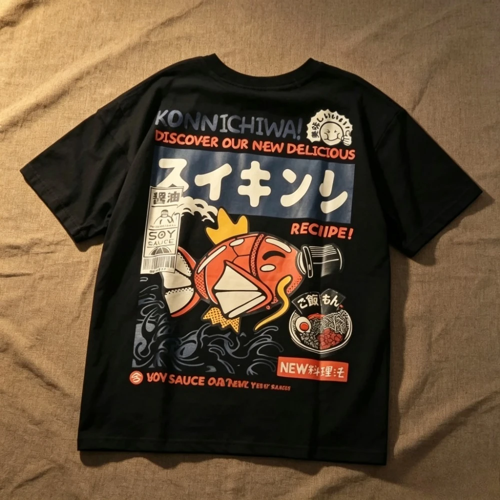 Japanisches Cartoon-Karpfenmuster 3D-Druck Atmungsaktives Schnelltrocknendes Herren-T-Shirt in Übergröße Outdoor Street Casual Y2k Eltern-Kind-Kleidung – Detail 7