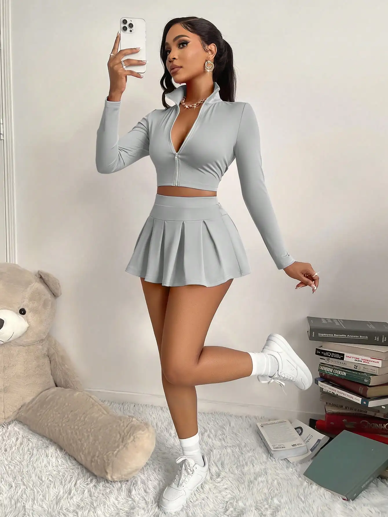 

BWQ Women's Sexy 2-Piece Set, Slimming Top Girly Safety Shorts/Skirt, Suitable For Sports, Daily Wear, Tennis, Casual & Elegant