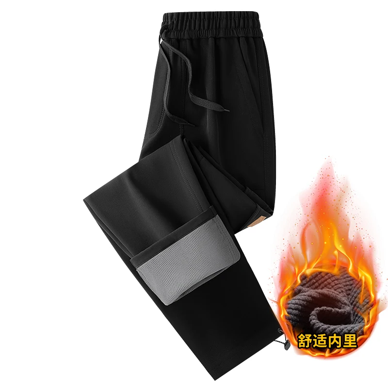 

Men's Plush Pants Outdoor Sports Wrinkle Resistant Casual Pants Winter Casual Fleece Pants Men Wide Leg Baggy Warm Sweatpants