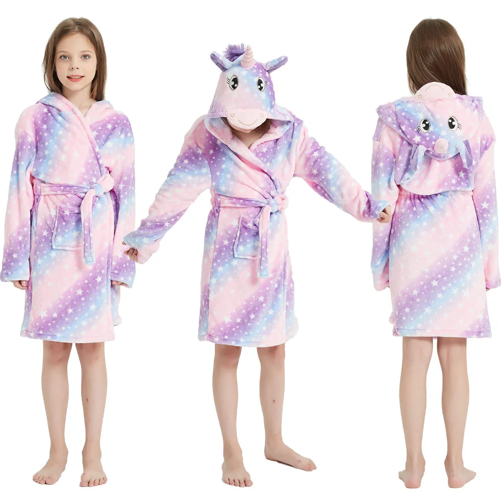 Kids Bathrobe for Girl Children Clothing Girl Flannel Bath Robe Clothes Boy Cartoon Night Robe Kids Pajamas For Girl 3-14 Years