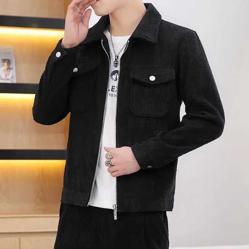 

​2025 Spring Autumn Men's Corduroy Jacket Trendy Youth Fashion Casual Jacket with Retro Texture​
