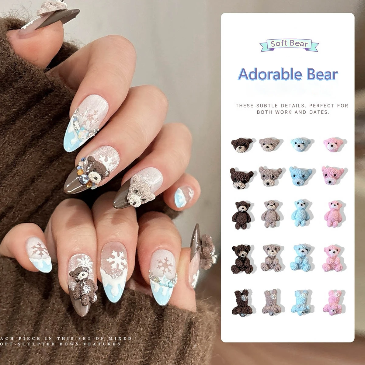 20 Stück Cartoon Niedliche Nagelcharms 3D Bunte Simulierte Weiche Bären-Nagelkunst-Dekorationen DIY Handyhülle Haarspange Nagelzubehör