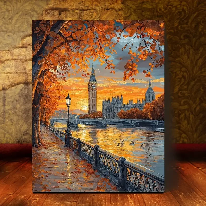 1pc , no Frame, canvas Paint Big Ben in The Distance. Landscape Painting. Products Include Canvas, Acrylic Paints