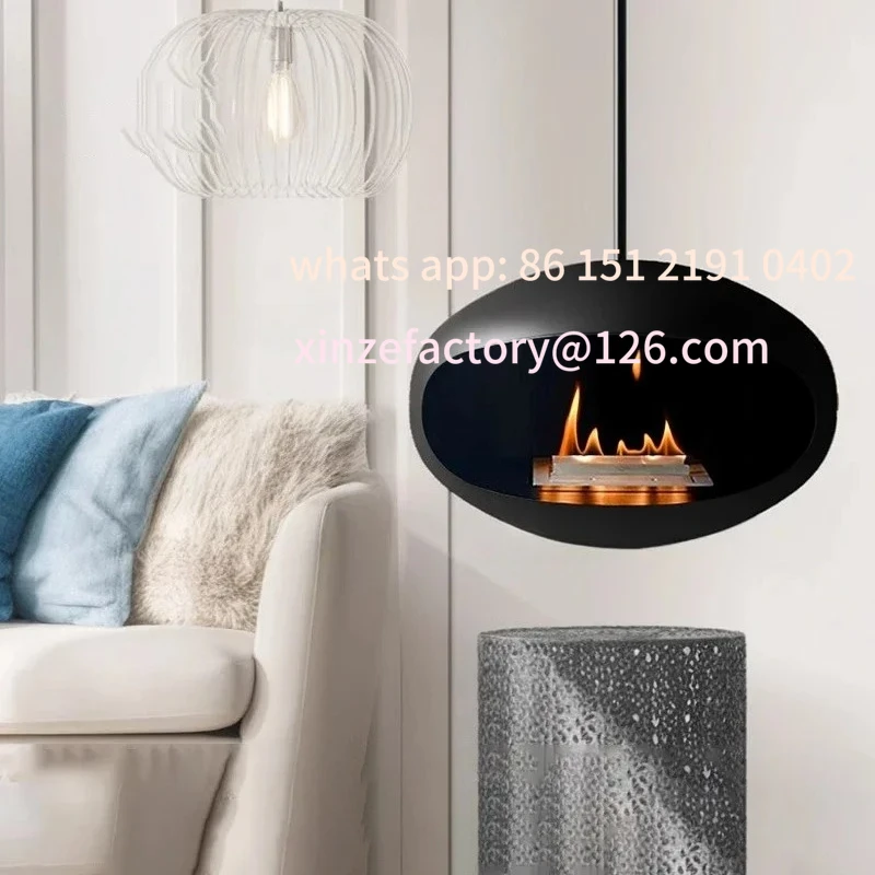 Aanpasbare creatieve hangende open haarden, Scandinavische huisverwarmingsdecoratie, woonkamerveranda echt vuur, ontwerper ijzeren kunstverwarming