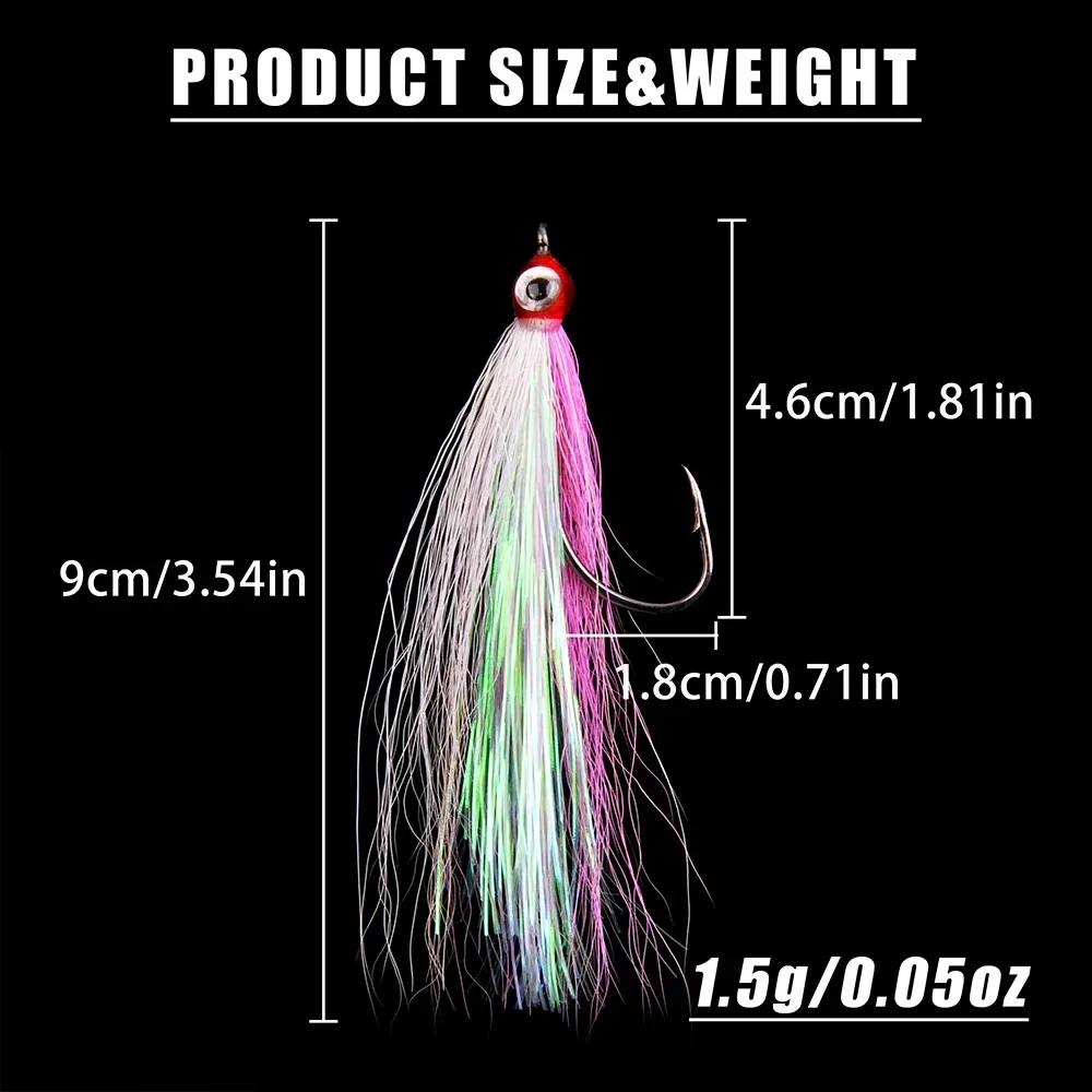 1Pcs Bucktail Teasers Fishing Hooks Saltwater Fishing Teaser Lure with Fish Eyes Stainless Steel Hook Crystal Mylar Flash Teaser