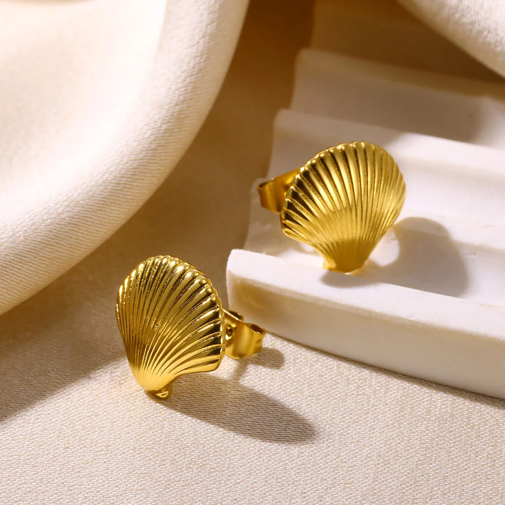 Dainty Shell Stainless Steel Stud Earrings for Women Gold Color Mini Cute Earring Piercing Ocean Jewelry Accessories Best Gift