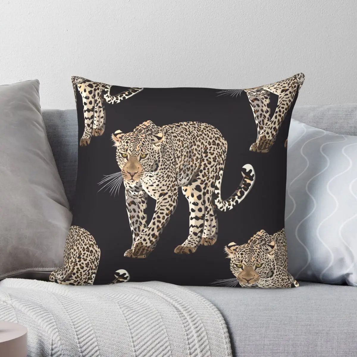 Leopard Pillowcase Polyester Linen Velvet Printed Zip Decor Pillow Case Home Cushion Cover