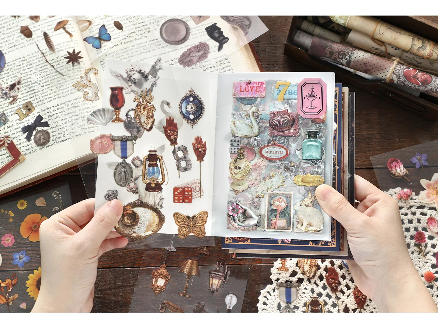 TIANZI 20 Sheets Cute Cartoon PET Die Cut Stickers Book for Handmade Scrapbooking Japanese Stationery Supplies Decorative Diary