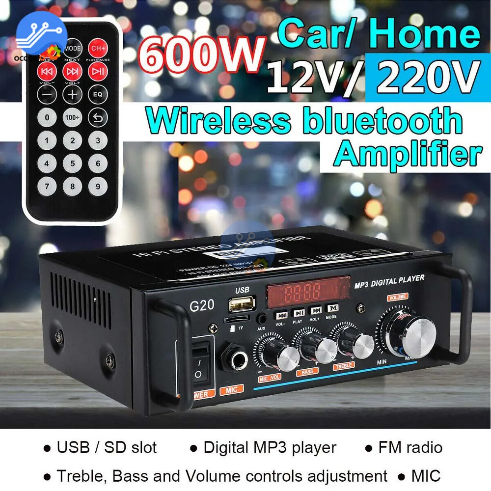 220V 600W Home Amplifiers HiFi Subwoofer Home Theater Sound System Audio Car Amplifiers FM TF AUX MP3 Player Remote Control