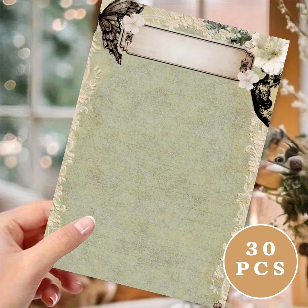 30 Sheets, B5 Premium Vintage Floral-themed Writing Paper, Lined, Glue-free, Very Suitable For Notebooks, Memos, And Stickers