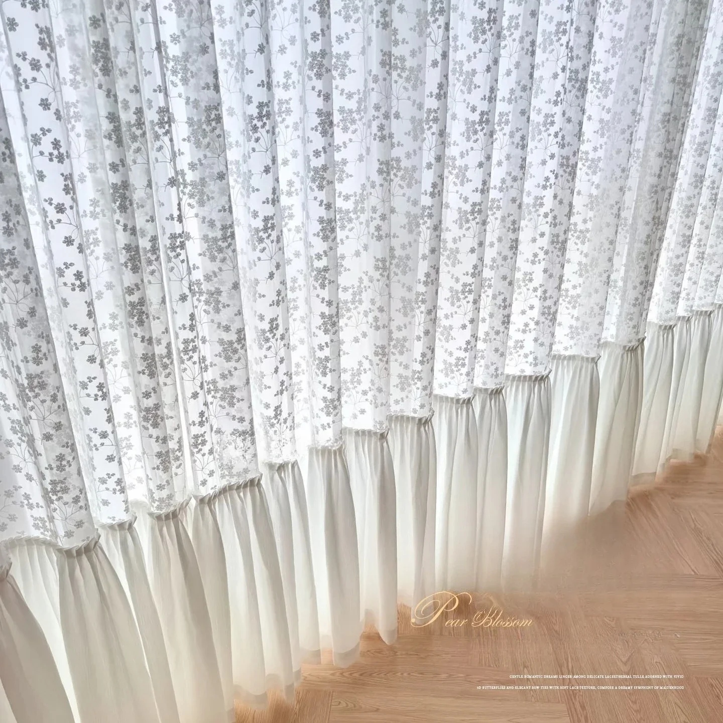 French Three-dimensional Embroidery Pear Flower Gauze Curtain for Living Room and Bedroom with Cream Wind for Living Dining Room