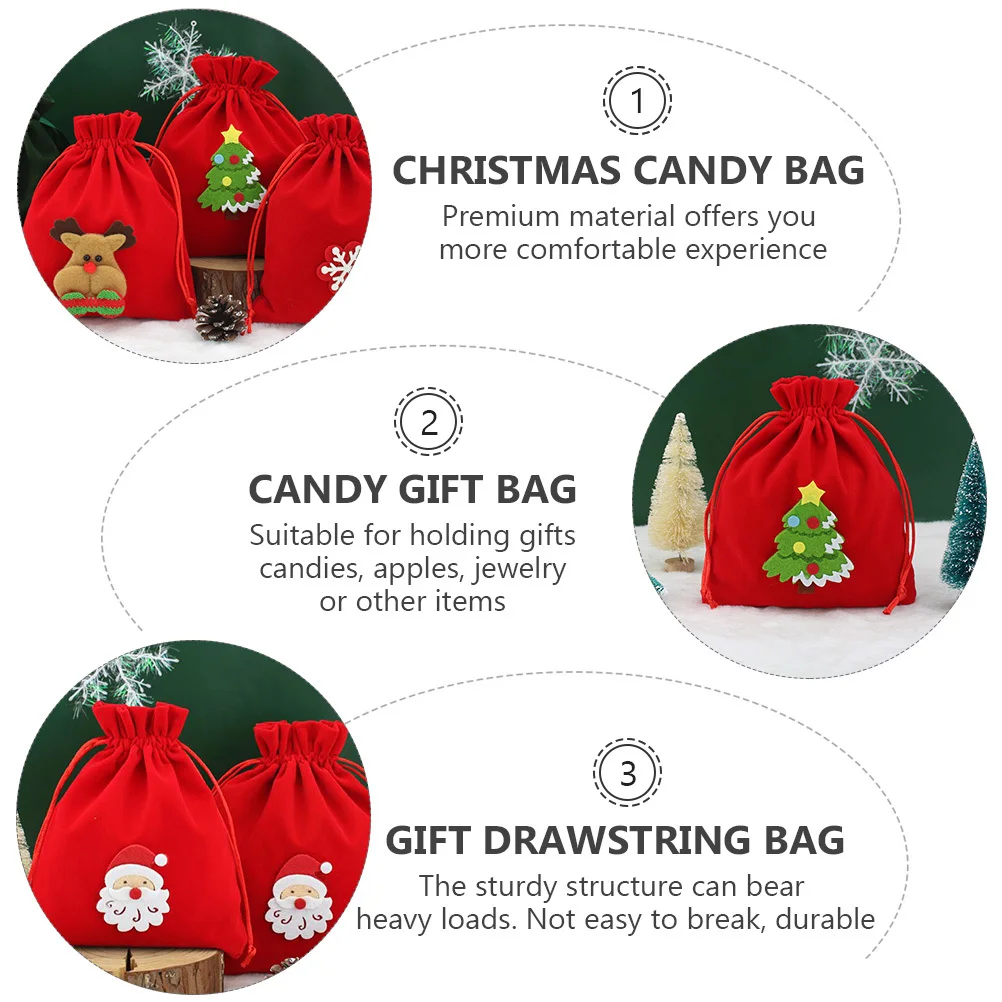 

3Pcs Drawstring Candy Bags Printed Gift Bags Heavy Duty Candy Gift Bag Christmas Party Packaging for Sweets Party Jewelry Bag