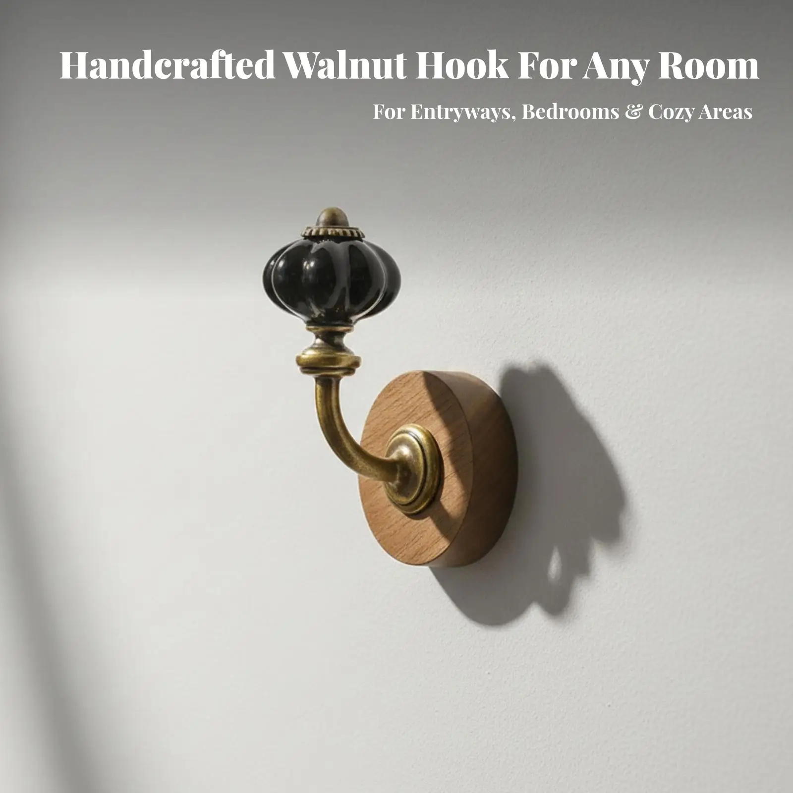 Decorative Wall Mounted Coat Hook with Glossy Ribbed Ceramic Knob and Metal Arm for Bedroom Entryway