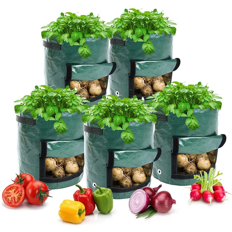 

Potatoes Grow Bags 10/7/5 Gallon Garden Container with Window Breathable Durable for Potato Tomato Carrot and Other Vegetable