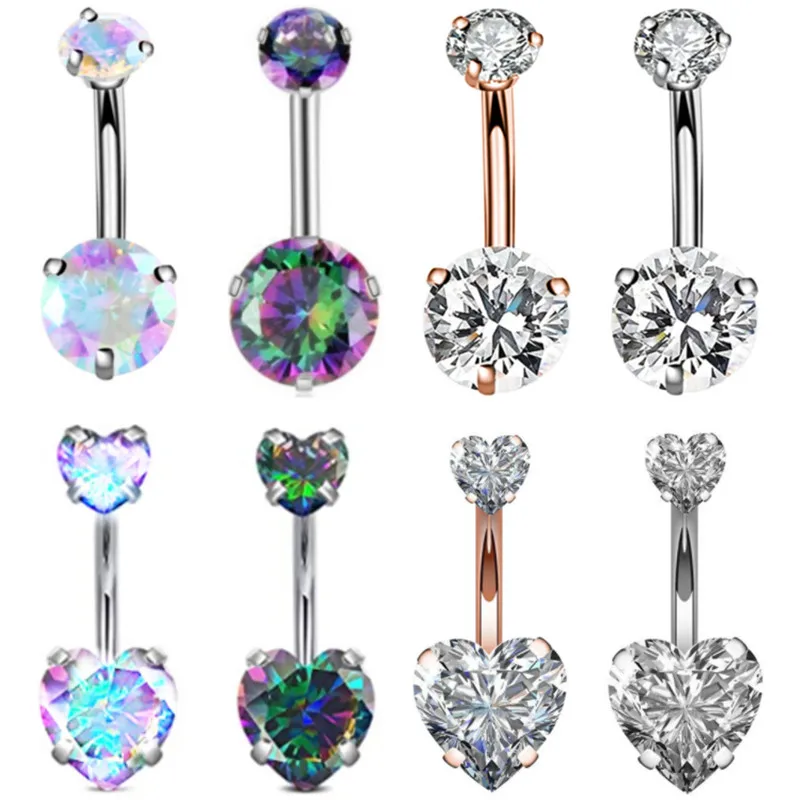 Crystal belly button rings surgical steel zircon navel piercing heart cz belly ring sexy body piercing jewelry pircing ombligo