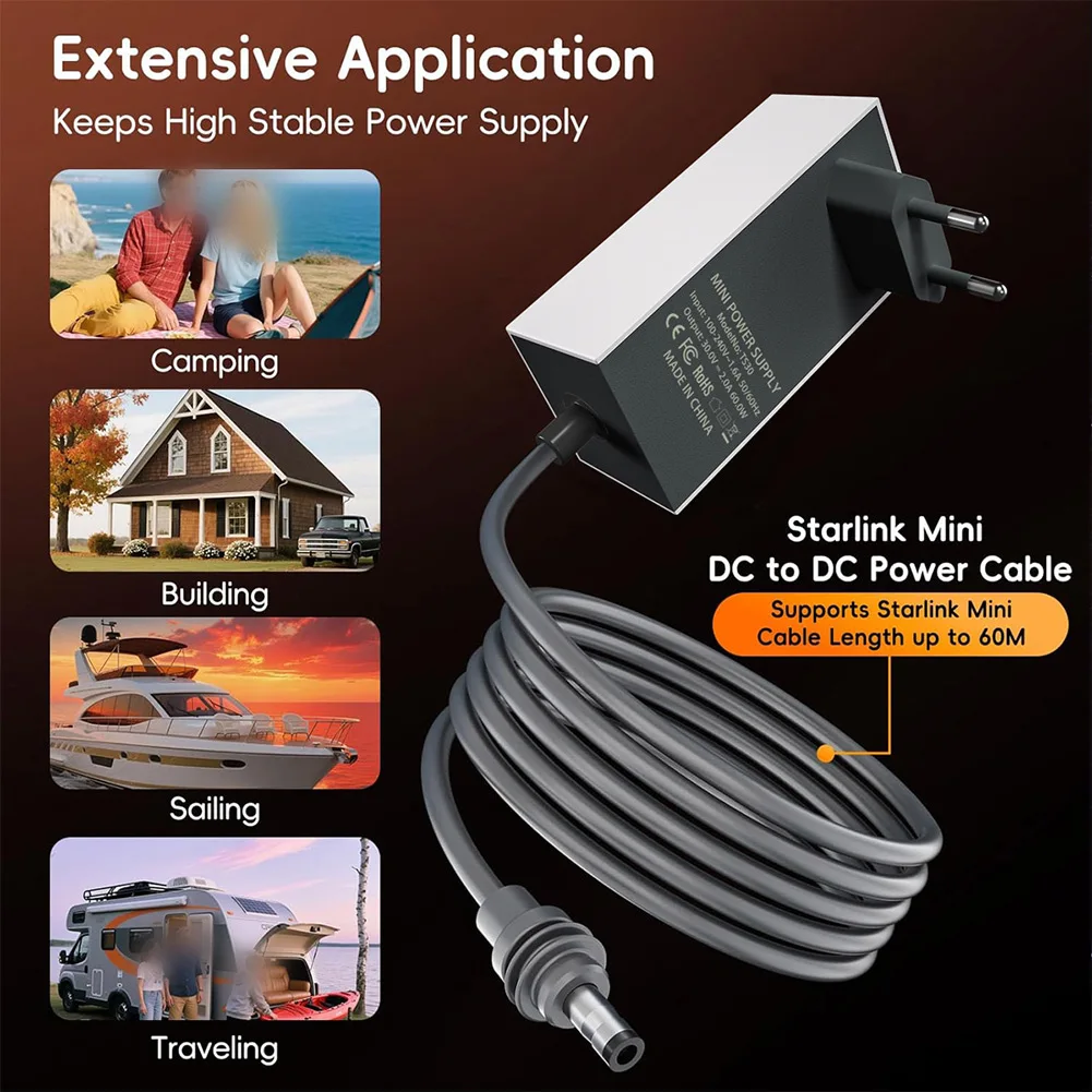 

Зарядное устройство для Starlink-Mini, сменный блок питания, адаптер переменного тока 30В 2А, настенное зарядное устройство с разъемом US/EU, аксессуар для быстрой зарядки