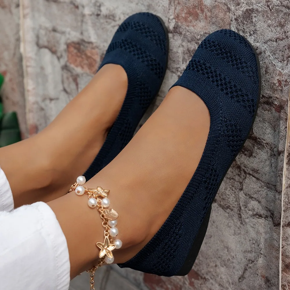 Bequeme Schuhe mit großem Kopf, flache Strickschuhe mit runder Spitze, vielseitige Damen-Einzelschuhe im koreanischen Stil – Detail 5