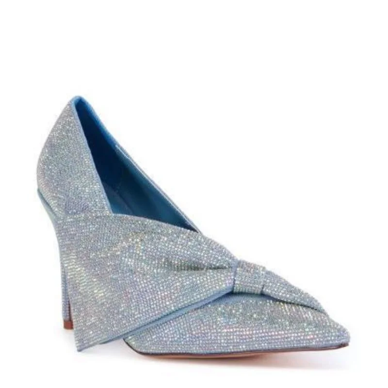 

Bling Bling Crystal Bowtie Decorated Women Sweety Pumps Ladies Pointed Toe Slip-on Thin High Heels Banquet Wedding Shoes 2024