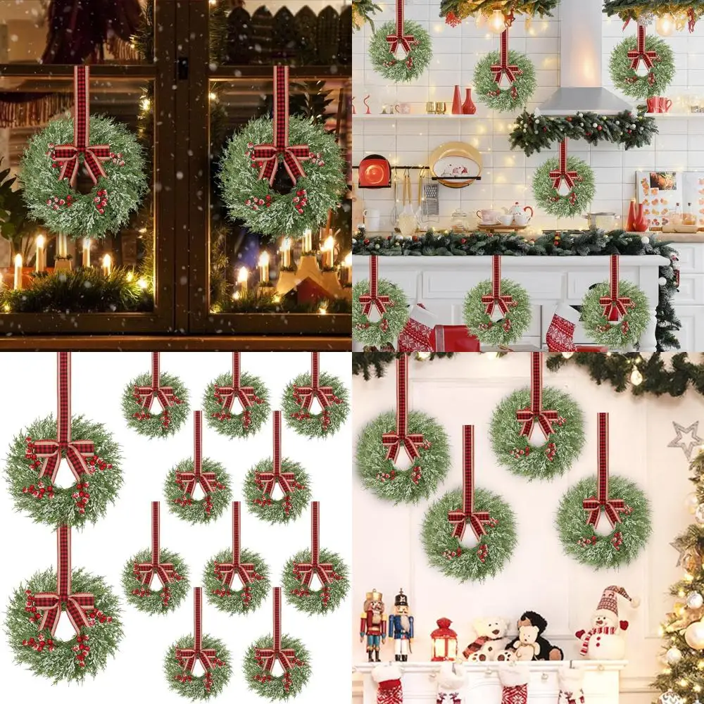 

Set of 12 Mini Christmas Wreaths for Windows, Festive Indoor & Outdoor Wreath Decorations for Kitchen Cabinets and Front Door