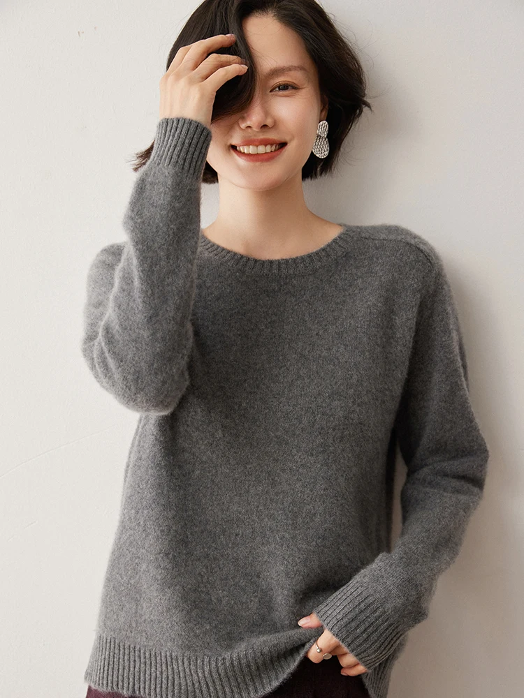 Hot Sale Women Sweater Pullover 100% Cashmere Pullover Autumn Winter Sweater O-Neck Saddle Shoulder Raglan Sleeves Warm Clothing