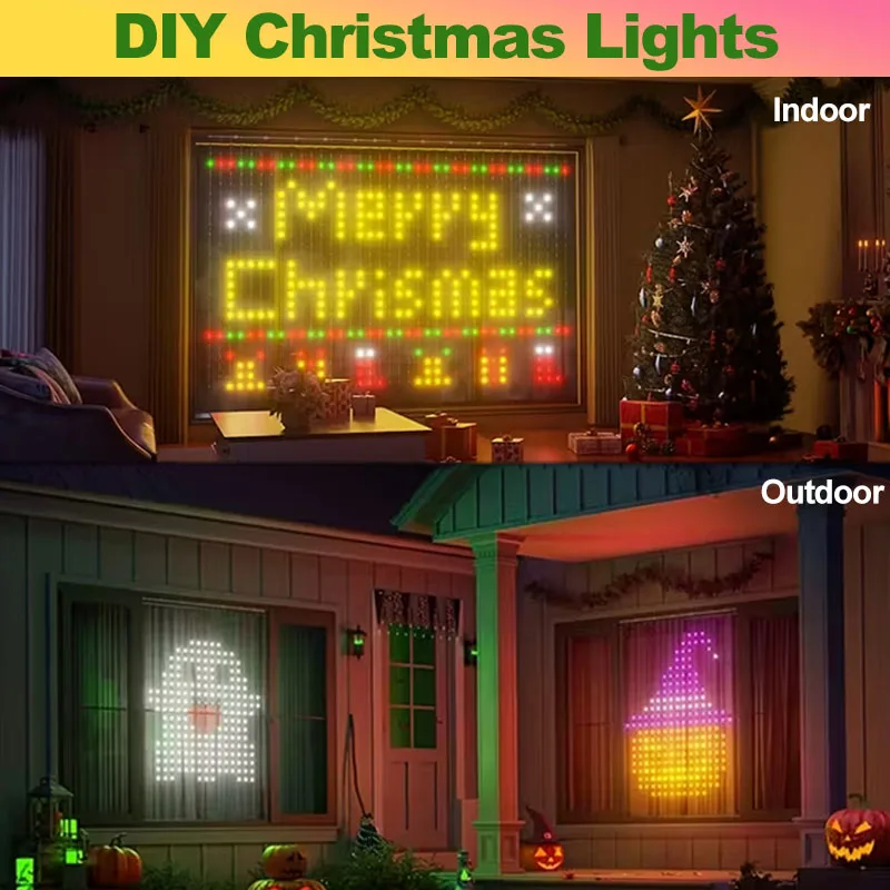 3x3M Curtain Lights 400LED Christmas Lights Alexa Google Home APP Control Music Mode IP65 Waterproof Outdoor Halloween Decor
