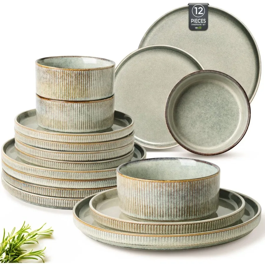 

Stoneware Dinnerware Sets for 4Round Reactive Glaze Ceramic Plates and Bowls Set Highly Scratch Resistant Dishwasher and Microw