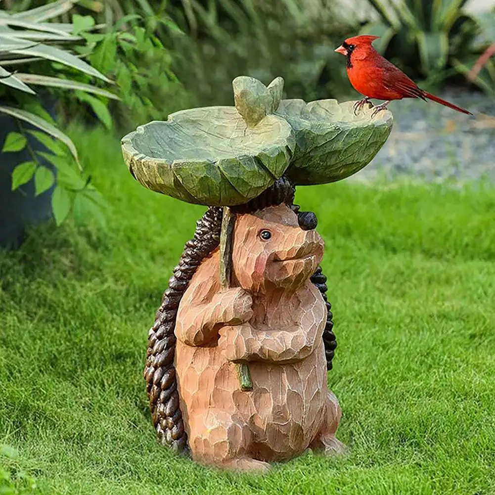 

Resin Birdbath Wild Bird Feeder Cute Dog Hedgehog Garden Ornament Outside Sculpture Bases Decor Yard Garden Decoration Jardin