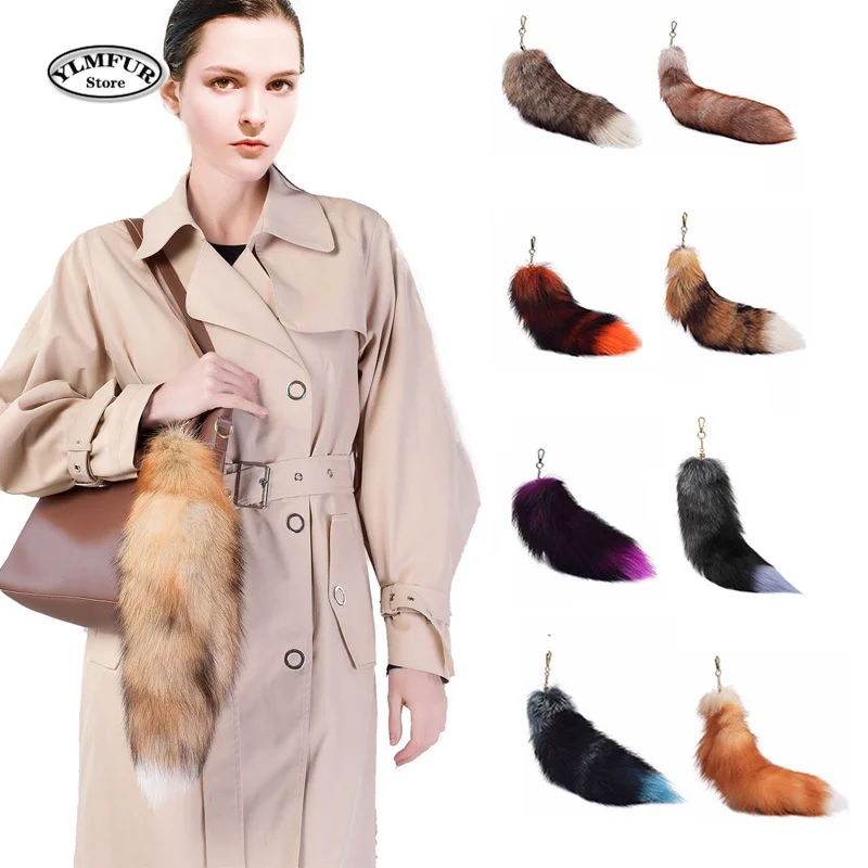 

Natural Fox Fur Tail Keychain Furry Tails key Chain Women's Bag Charm Plush Keychains for Car Jewelry Bags Pendants Key ring