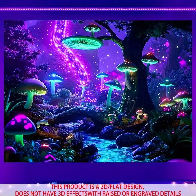 VIKAMA Fluorescent Mushroom Forest Stream Tapestry, psychedelic Neon Starry Sky Wall Hanging Bedroom Esports Room Decoration