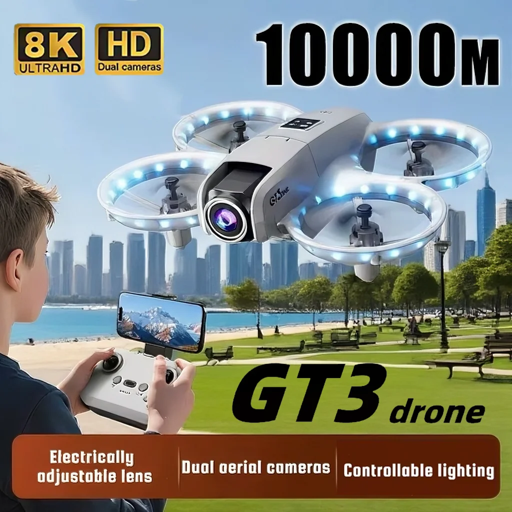 طائرة بدون طيار GT3 بشاشة كبيرة 4.3 بوصة 8K احترافية 180 °   كاميرات مزدوجة 5G WIFI تجنب العوائق بدون فرش FPV ألعاب كوادكوبتر قابلة للطي