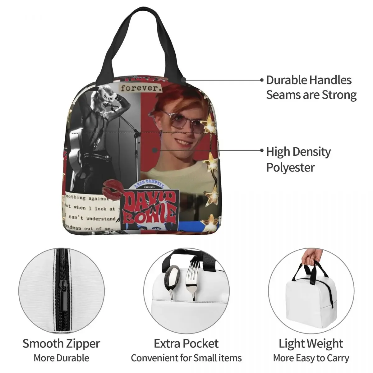 Singer Actor Insulated Lunch Bags Leakproof Davids Bowies Meal Container Thermal Bag Tote Lunch Box Work Outdoor Girl Boy