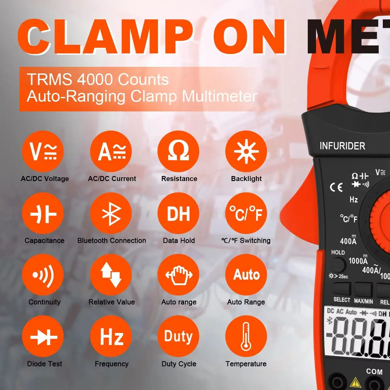 

BT-570T-APP 4000 COUNTS AUTO RANGE INTELLIGENT DIGITAL AC/DC CLAMP MULTIMETER,DC & AC voltage,DC & AC current,resistance