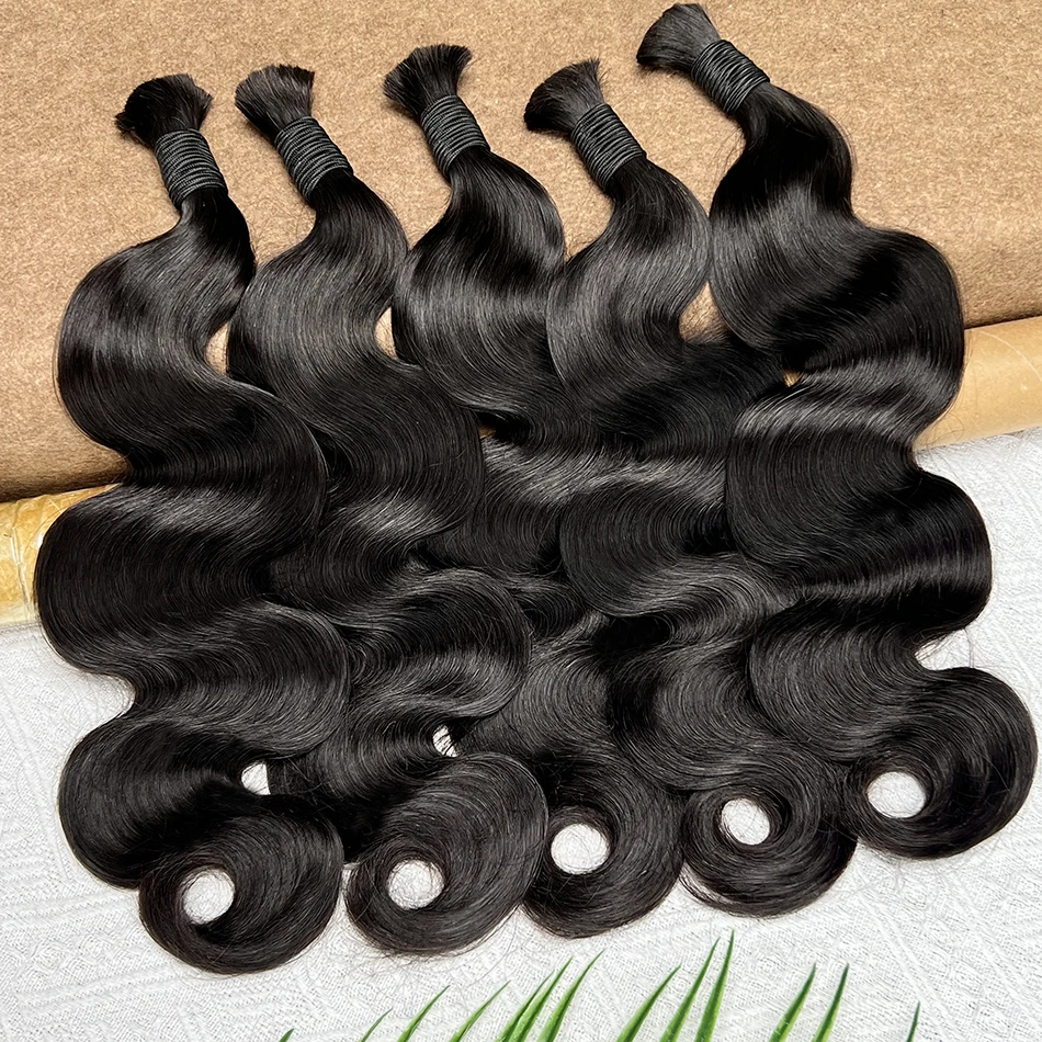 

Double Drawn Body Wave Human Hair Bulk For Braiding No Weft Hair Extension #1B Natural Color Unprocessed Raw Virgin Braids Hair