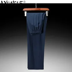 100% Mulberry Real Silk Trousers Men Summer Men's Clothing Medium Waist Pants Men's Elastic Waist Straight Pants Man Pantalones